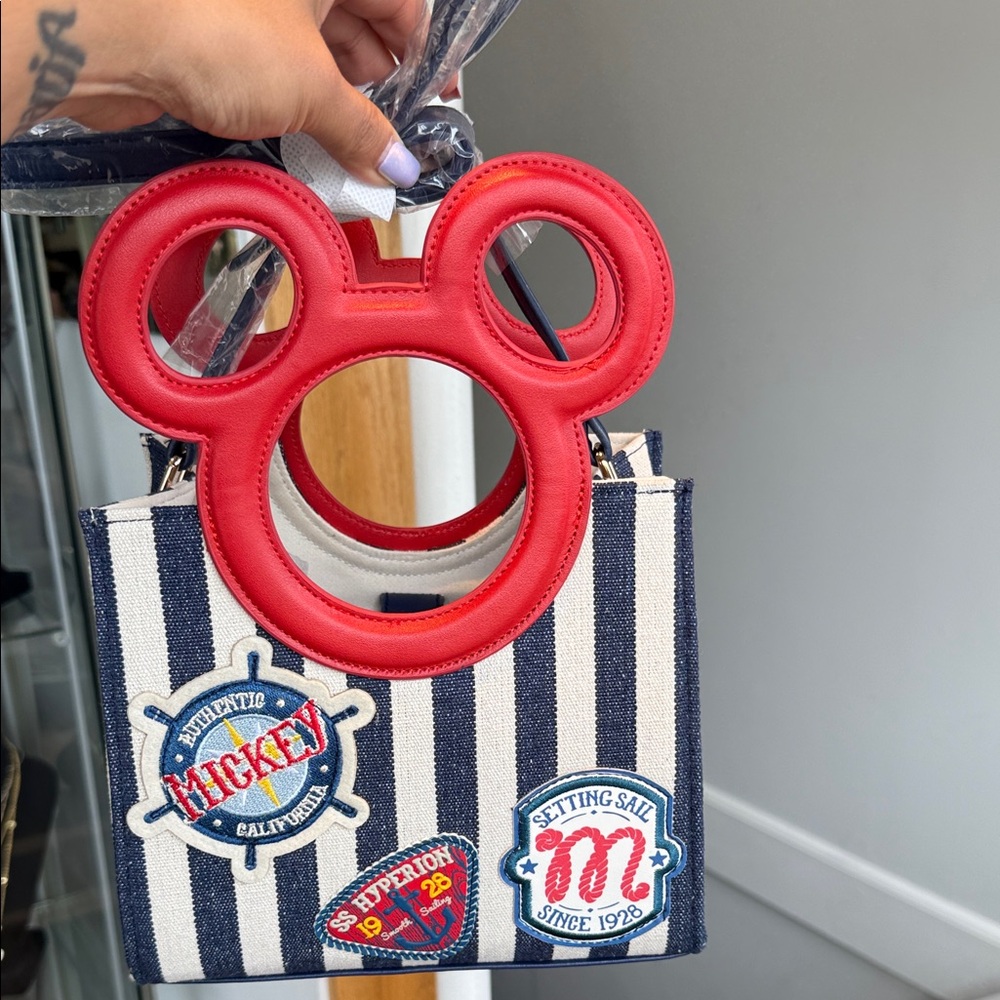 Red Mickey Mouse Striped Tote Bag